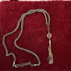 Silver Long Chain Necklace with Tassel